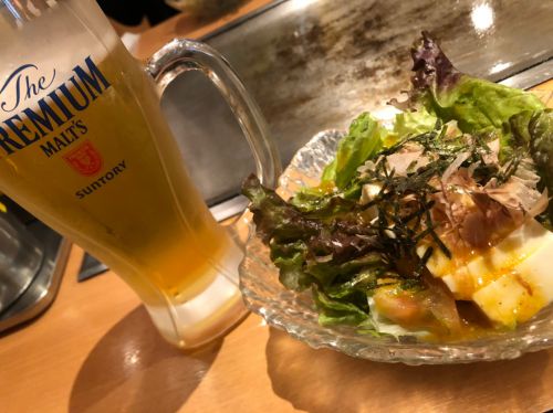 「一明」さんで、お好み焼きとビール！