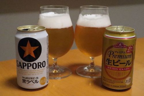 TOPVALUプレミアム生ビールと黒ラベルを飲み比べ